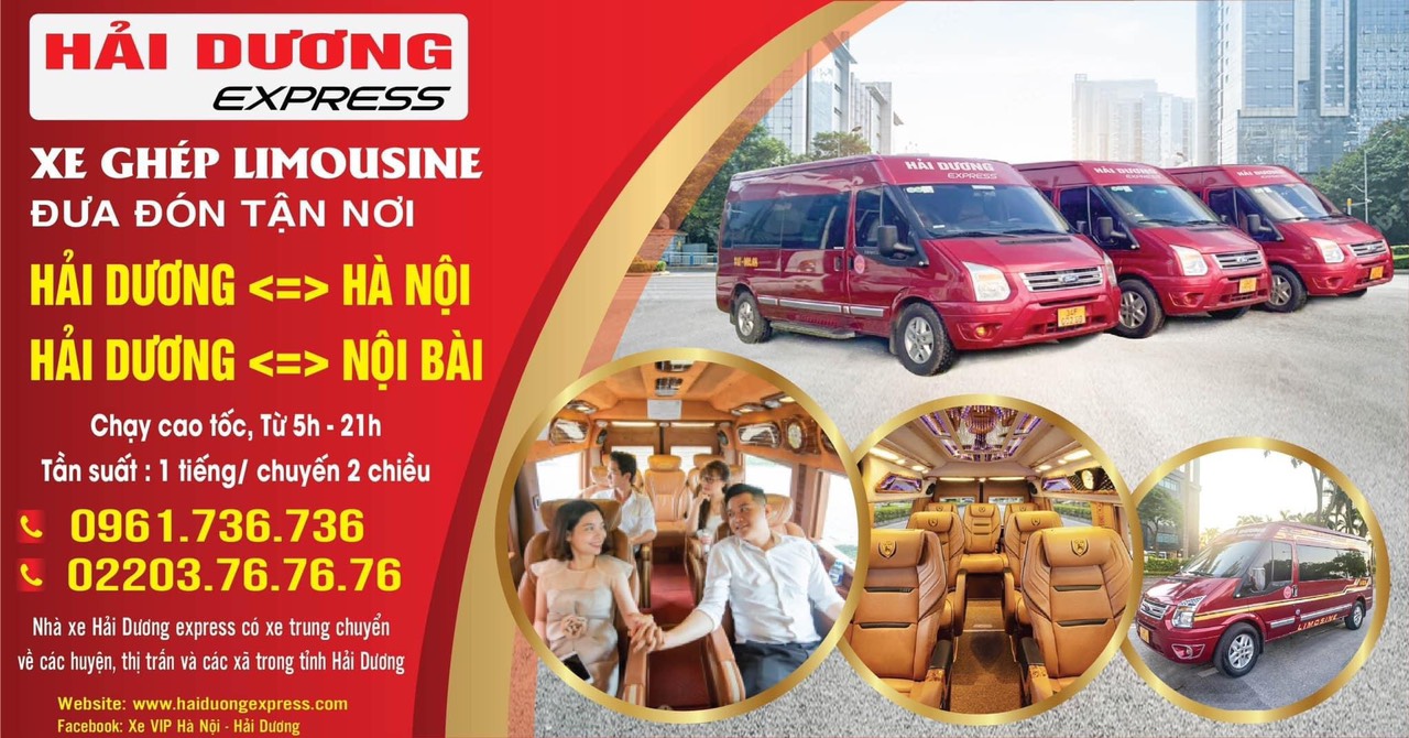 Xe limousine Hà Nội Hải Dương đón tận nhà - HẢI DƯƠNG <->HÀ NỘI; HẢI DƯƠNG<->NỘI BÀI